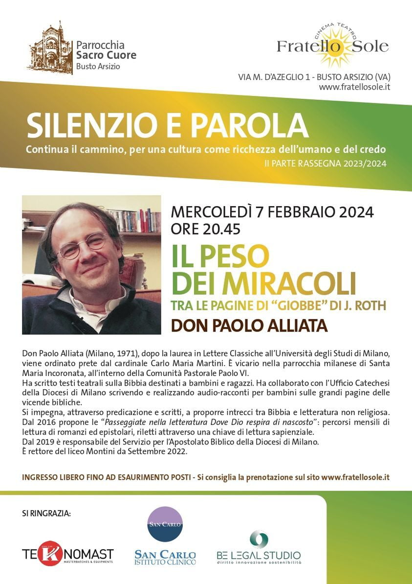 Evento culturale  "IL PESO DEI MIRACOLI - Tra le pagine di "Giobbe" di J. Roth" con Don Paolo Alliata